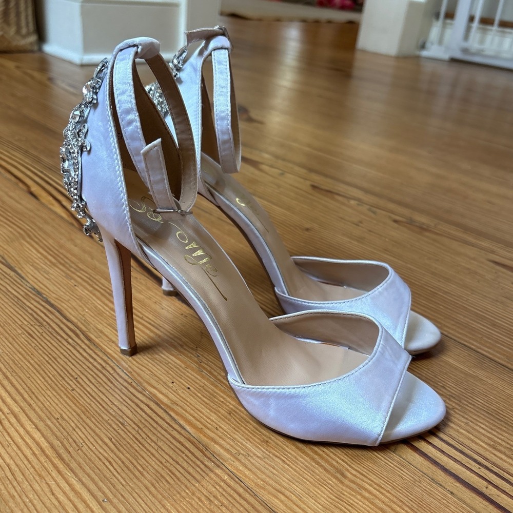 So Me Heeled Sandals Womens White Good Crystal Embellished Satin‎ SIZE 9